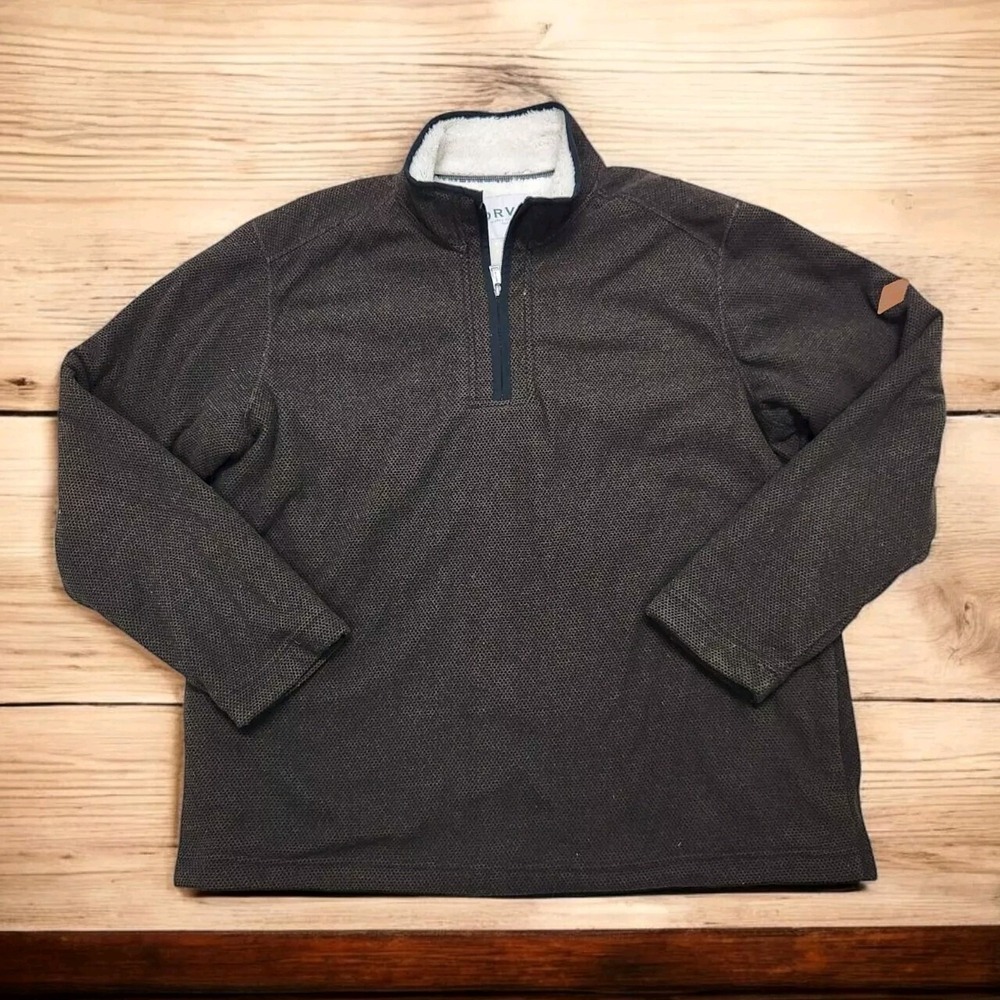Orvis 1/4 Zip Pullover Sweater Men's XL‎ Brown Sherpa Lined Long Sleeve Pockets